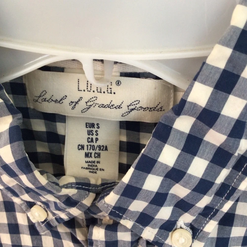 LOGG Men’s plaid long sleeve bottom up blue white shirt size s - Picture 2 of 5